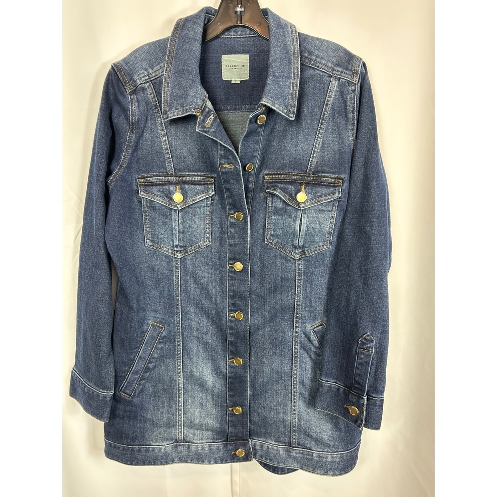 Western Wear Liverpool Medium Wash‎ Denim Longline Jacket Gold Buttons Festival